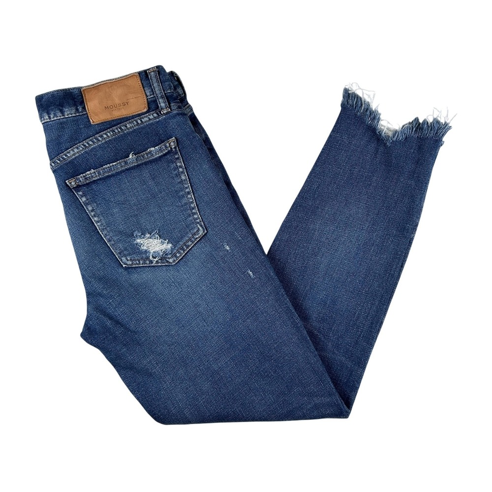 MOUSSY VINTAGE Jeans Womens 27 Blue Distressed Raw Hem Skinny Ankle Japan Crop‎